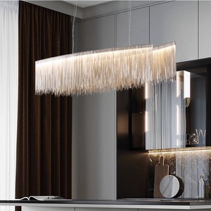 Lámpara colgante rectangular con borlas, LED, altura ajustable, para sala de estar, dormitorio, comedor, barra de bar - Product Image 1