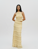 Ensemble robe longue deux pièces pour femme, dos froncé, col halter, en mousseline de soie, respirant, décontracté, pour les fêtes, style estival doux