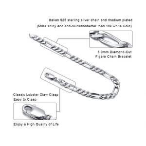 RINNTIN SB66 Wholesale Price of Factory 925 Sterling <strong>Silver</strong> 5mm 7mm <strong>Solid</strong> Diamond-Cut Figaro Link Chain <strong>Bracelet</strong> for Men - Product Image 5