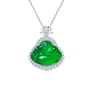 FYXL1228 Gold-plated alloy Chinese-style green Buddha pendant, inlaid with cubic zirconia, featuring a <b>large</b> belly design. - Product Image 1