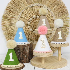 Nouvel Arrivage Chapeau Conique en <span class=keywords><strong>Feutre</strong></span> pour Bébé 1er Anniversaire Garçon Fille, Chapeau d'Intérieur Familial avec Numéro pour Anniversaire, Noël, Halloween - Product Image 1