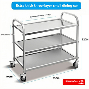 Chariot de service robuste en acier inoxydable à trois niveaux pour <span class=keywords><strong>restaurant</strong></span>, hôtel, usage commercial avec fonction de livraison de nourriture mobile - Product Image 6