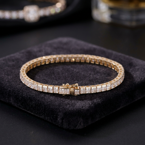 RCK Global Custom Princess Cut Square Link Chain <b>Bracelet</b> 925 Sterling <b>Silver</b> Lab Grown Gold Plated Unisex Hip Hop Adjustable - Product Image 2