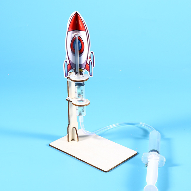 DIY Air Rocket Launcher Educational Toy Science Assembly Wooden Puzzle Kits for Kids Physics Toys STEM