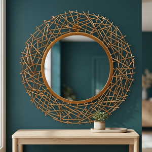 Round Metal Wall <b>Mirror</b> with Bohemian Wire Frame Design Handmade Decorative Circular Framed Edge for Living Room Bedroom - Product Image 5