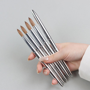 Pinceau à ongles en acrylique Kolinsky à tête ronde, manche en métal argenté, logo personnalisé, pinceau pour poudre acrylique, pinceau pour nail art, pour les fournitures de salon - Product Image 2