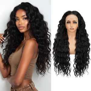 Perruque synthétique sans colle 13x6 en dentelle frontale, ondulée, résistante à la chaleur, en fibre Kanekalon Futura, pour femmes, vente en gros - Product Image 1