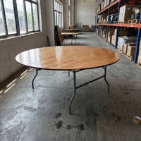 Table de banquet ronde pliable en bois avec pieds en métal, table à manger portable en contreplaqué pour les fêtes, les mariages et la location