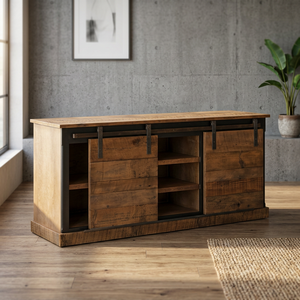Industrial & Vintage Indian Solid Mango Wood Farmhouse Sliding Doors Living Room <b>Cabinet</b> Durable Eco-Friendly - Product Image 3