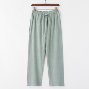 <span class=keywords><strong>Pantaloni</strong></span> di <span class=keywords><strong>lino</strong></span> Casual da uomo personalizzati <span class=keywords><strong>pantaloni</strong></span> di <span class=keywords><strong>lino</strong></span> a gamba dritta in vita elasticizzata leggera tinta unita - Product Image 3