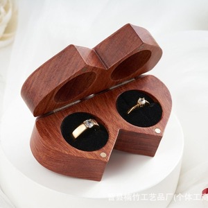 Heart Shaped Wooden <b>Ring</b> Box Solid Wood Jewelry <b>Storage</b> Engagement Wedding Gift Walnut Color Valentine'S Day Use - Product Image 4