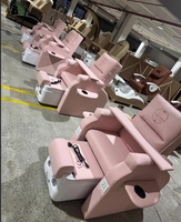 Fauteuil de pédicure rose électrique, spa pour les pieds, fauteuil inclinable pour salon de manucure, dossier réglable, lampe LED 7 couleurs, massage automatique