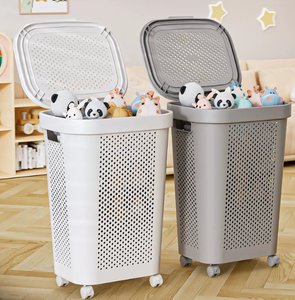 Large Capacity Plastic Dirty Clothes Storage Basket with Lid for Home Bathroom &amp; Laundry Elegant <strong>Bathing</strong> Dirty Clothes Basket - Product Image 6