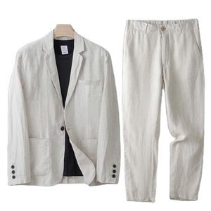 Traje de Negocios de Algodón para Hombre, Conjunto de Chaqueta Casual de Un Solo Botón y Pantalón con Cierre de Botones, Blazer de Verano con Protección Solar y Media Forro de Lona para Novio - Product Image 1