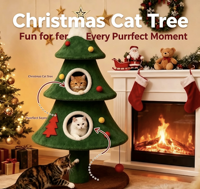 Grande tour pour chat en forme de sapin de Noël avec lit-caverne, griffoir en sisal et jouet pour chat, pour plusieurs chats, vente en gros