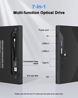 Lecteur de DVD externe 8-en-1 portable USB 3.0 avec lecteur/graveur de CD/DVD et lecteur de carte SD/TF pour ordinateur portable Windows Linux MacOS