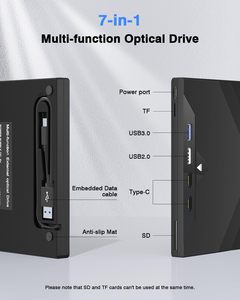 Lecteur de <span class=keywords><strong>DVD</strong></span> externe 8-en-1 portable USB 3.0 avec lecteur/graveur de <span class=keywords><strong>CD</strong></span>/<span class=keywords><strong>DVD</strong></span> et lecteur de carte SD/TF pour ordinateur portable Windows Linux MacOS - Product Image 6