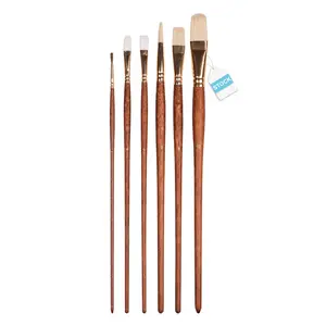 7 Piece Set of Euro Style Wooden Paintbrush Set - Acrylic Watercolor Oil  Gouache