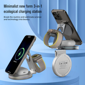 Support pliable <span class=keywords><strong>3</strong></span> en 1 pour téléphone portable, avec chargeur magnétique sans fil, rotation à 360 °, 15W, support intelligent pour iPhone IWatch Airpod avec lumière ambiante - Product Image 4
