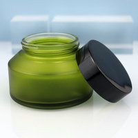 Set Botol Krim Kaca Hijau Frosting dengan Tutup Kayu Bambu, Kemasan Semprot Kabut, Logo Custom