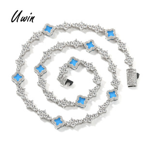 UWIN Blaue Kleeblatt Bling CZ Stern Tennis-Halskette 18K Vergoldet Iced Out Blumen-Kreuz Tennis-Kette Bunte Kleeblatt-Halskette - Product Image 1