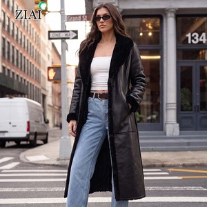 Elegante <span class=keywords><strong>Cappotto</strong></span> Reversibile in Pelle e Pelliccia per Donna |   Giacca Lunga Nera con Cintura e Collo in Pelliccia, Elegante Capospalla Caldo per l'Inverno - Product Image 4