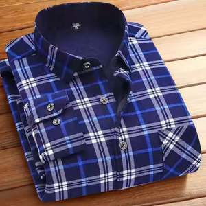 I-0475 Camisas Cálidas de Forro Polar para Hombre, Manga Larga, Cuello Alto Sólido con Botones, Camisa Casual al por Mayor - Product Image 1