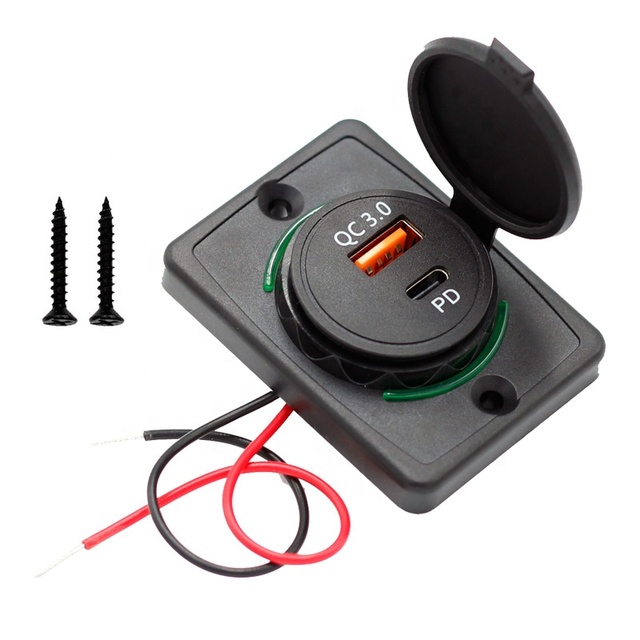12V 24V Panel Mount Dual QC 3.0 Type C Train Tram Marine Boat Car Bus Seat USB Charging Port Bus USB Charger