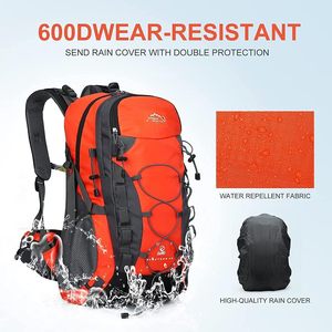 40L Wear Resistant Hiking <b>Backpack</b> 600D Ripstop Water Repellent with Black Rain Cover Front Bungee Cord Daypack <b>Trekking</b> Camping - Product Image 4