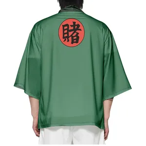 Carácter chino "Bet" estampado cárdigan Kimono mujeres hombres japonés <span class=keywords><strong>Haori</strong></span> Cosplay camisas verdes moda playa Yukata de talla grande - Product Image 3