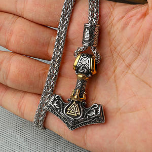 Collar con colgante de martillo vikingo de Thor para hombre, Runa triangular de Odín, acero inoxidable con cadena de eslabones, accesorio de fiesta Vintage elegante - Product Image 4