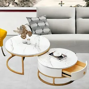 מודרני אור יוקרה לבן פשוט גודל מעגל Creative שילוב רוק צלחת השיש שולחן קפה חיים בבית חדר