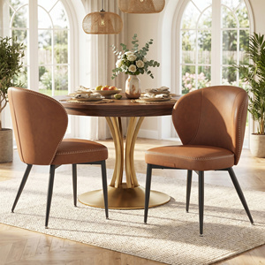 <span class=keywords><strong>Chaises</strong></span> de salle à manger modernes <span class=keywords><strong>VASAGLE</strong></span> avec dossier en forme de coquille recouvert de cuir PU et pieds en métal noir, lot de 2 pour cuisine et salle à manger - Product Image 1