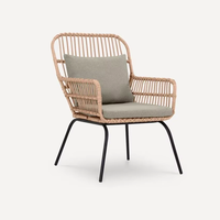 Fauteuil en osier moderne pour patio avec coussin, cadre en acier tissé à la main, pieds effilés pour une utilisation en intérieur/extérieur