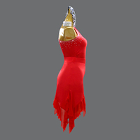 Costume de danse latine pour enfants, rouge, orné de strass, asymétrique, une pièce, doux pour la peau, respirant, à une épaule, personnalisé