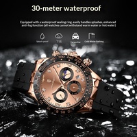 Montre chronographe sport à quartz POEDAGAR avec accents en cristal dorés pour homme, bracelet en silicone, résistante à l'eau, Reloj Deportivo