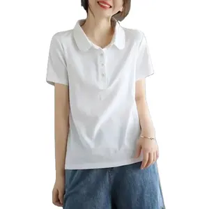 T-shirt en molleton tendance et élégant Nouveau pull T-shirt Polo Loose Solid Shirt Short Sleeve Cotton T-shirt Women's Casual Vintage Tops