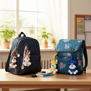 Porte-clés en peluche chien de dessin animé avec clochette, forme 3D, cadeau pour enfants et adultes - Product Image 2