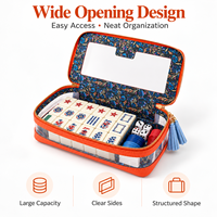 Sac de rangement portable pour tuiles de Mahjong en PU orange, style américain, avec fenêtre transparente et coque rigide, vente en gros
