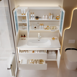 Modern Bathroom Vanity with Seamless Integrated Sink LED Mirror Cabinet Luxury Bathroom Cabinets - Product Image 6