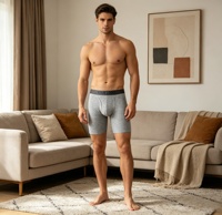Boxer pour homme en coton écologique, taille mi-haute, respirant, antibactérien, avec logo laser personnalisé, taille élastique, grande taille, vente en gros