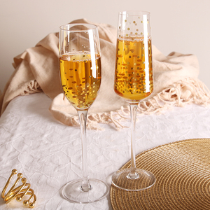 Copa de regalo creativa transparente para champán y vino, flauta elegante con calcomanías doradas, pequeño MOQ, cristalería brillante - Product Image 3