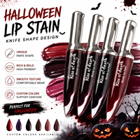 Teinture à lèvres en forme de couteau d'Halloween, couleur personnalisée, longue tenue, imperméable, gloss à lèvres effet sang, maquillage cosmétique OEM ODM