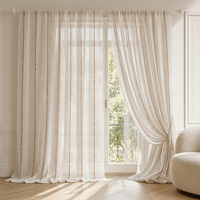 Voilages Ondulés Effet Lin Rayé, Rideaux Transparents Doux Filtrant la Lumière pour Salon, Taille Personnalisée