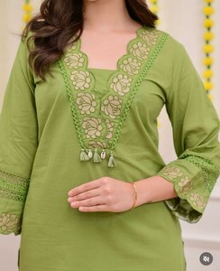 Ensemble Kurta A-Line en coton de qualité supérieure pour femmes avec broderie lourde tenue ethnique indienne traditionnelle pour festival de mariage et fête - Product Image 4