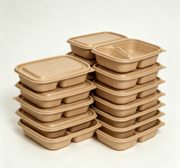 Bol à salade rectangulaire jetable de 750 ml en fibre de coque de riz, avec couvercle, biodégradable, sans BPA, sans PFAS, compatible micro-ondes, recyclable, pour aliments