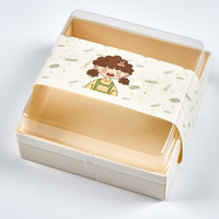 Boîte à gâteaux Bento transparente jetable de 4 pouces Papier enduit Emballage de cuisson en bois pour desserts avec stratification mate pour usage alimentaire