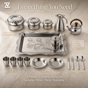 Juego de Ollas de Acero Inoxidable Zhenneng de 17 Piezas para Camping, Sartenes con Tapas, Utensilios de Cocina Duraderos, Resistentes al Óxido y a la Corrosión - Product Image 3