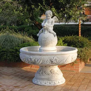 Белый мрамор херувим скульптура фонтан для сада