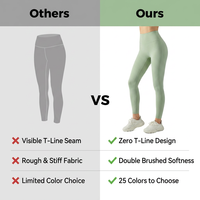 Leggings de yoga pleine longueur taille haute, doux et confortables, effet seconde peau, double face, en fibre fine brossée, Spandex/Nylon uni, sans entrejambe